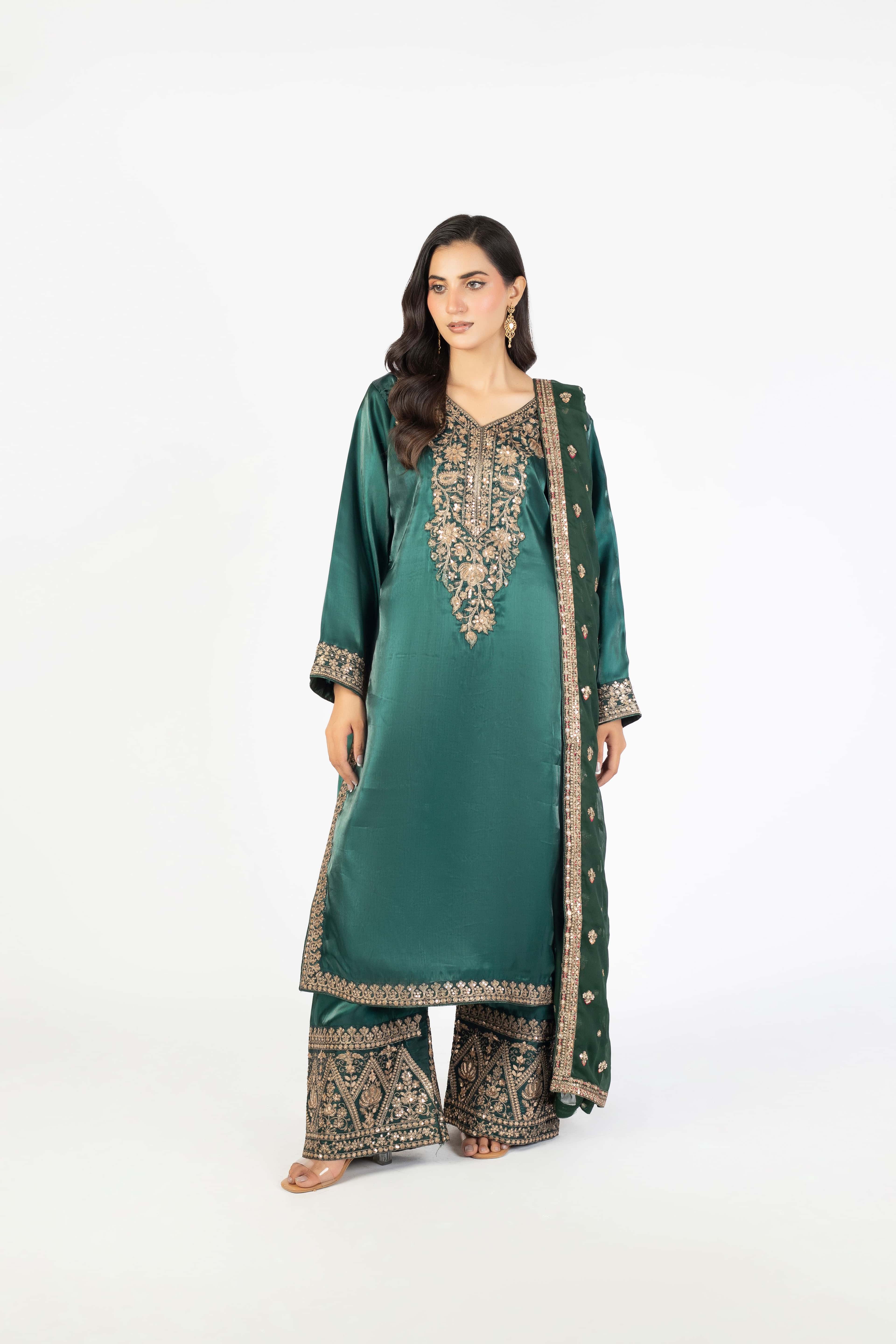 Elegant Bottle Green Pure Sheesha Silk - Image 1