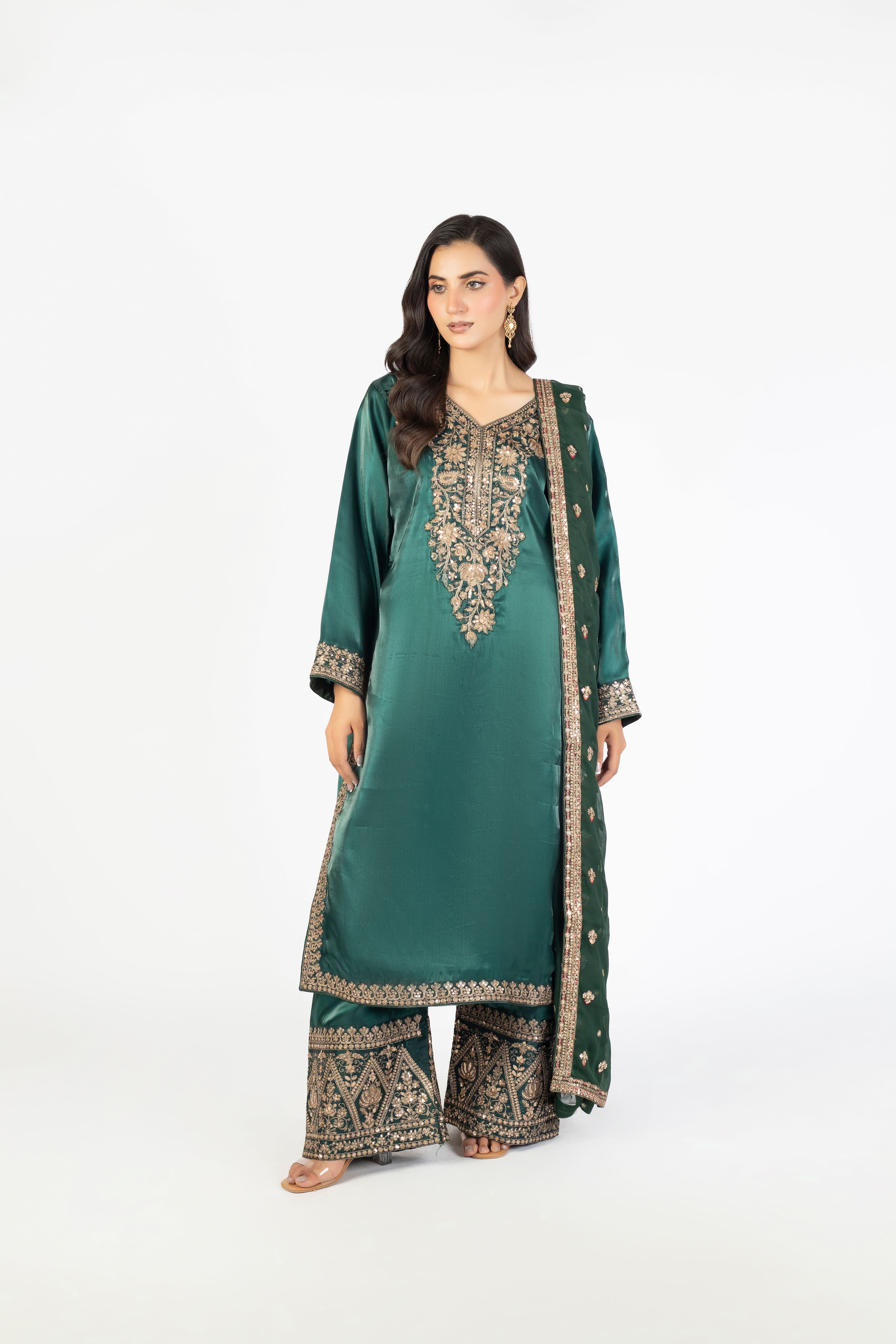 Elegant Bottle Green Pure Sheesha Silk - Image 1