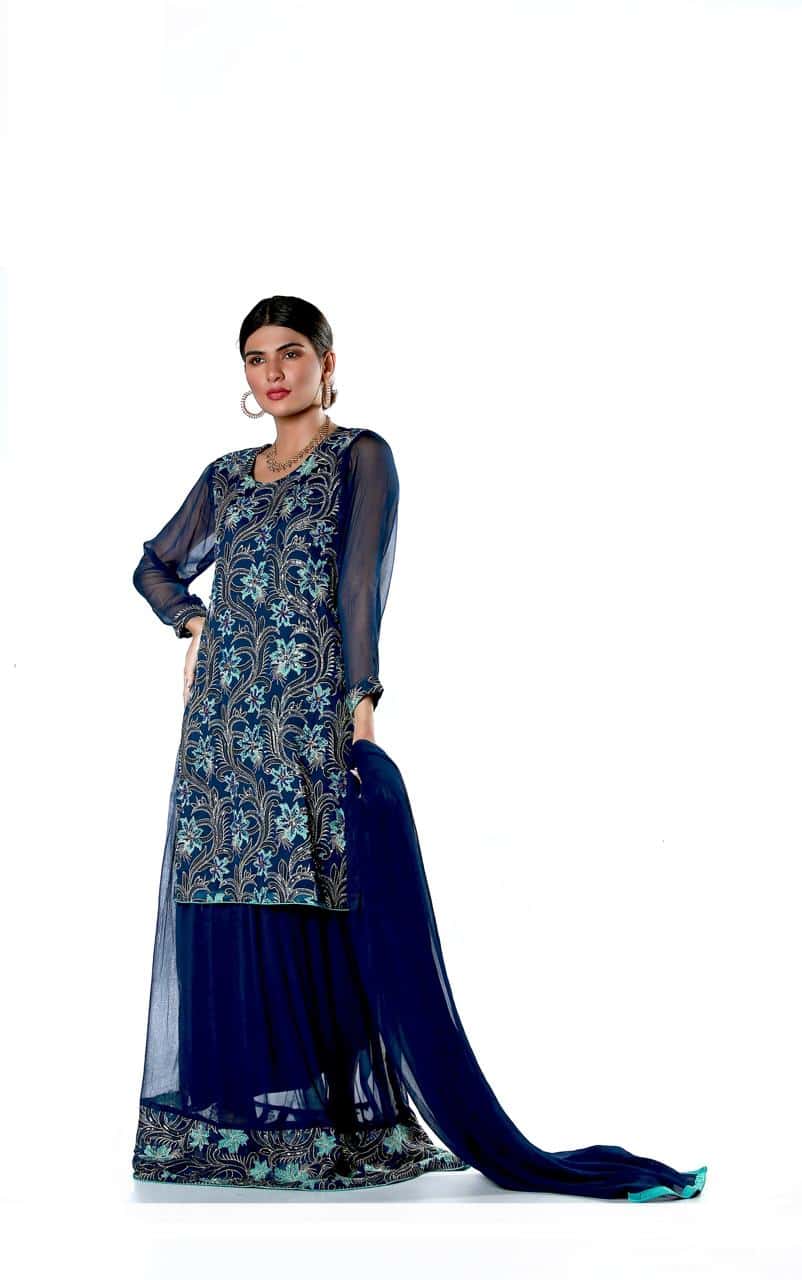 Embroidered Pure Krinckle Gharara - Design 8 image 1