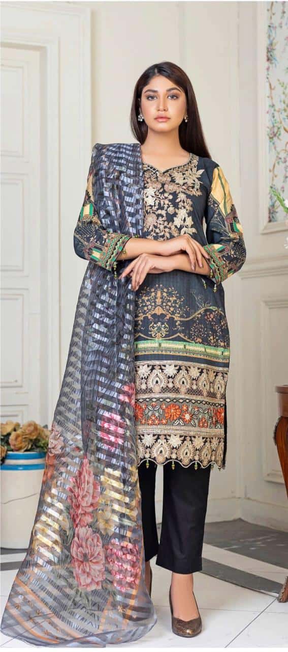 Digital Print Embroidered Lawn Suit - Design 1 image 1