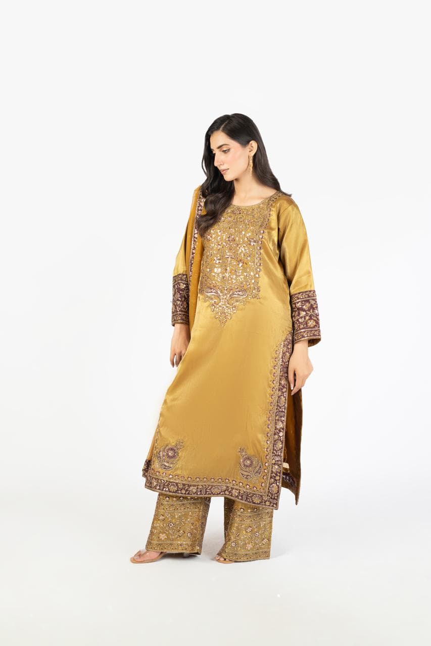 Elegant Mustard Pure Sheesha Silk - Image 1
