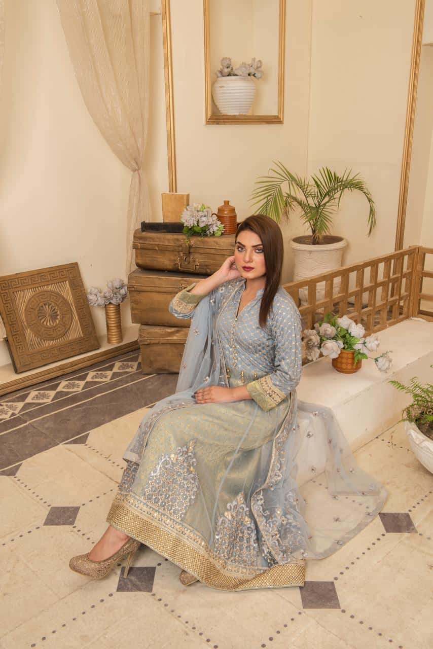 Ice Blue Embroidered Net Maxi image 1