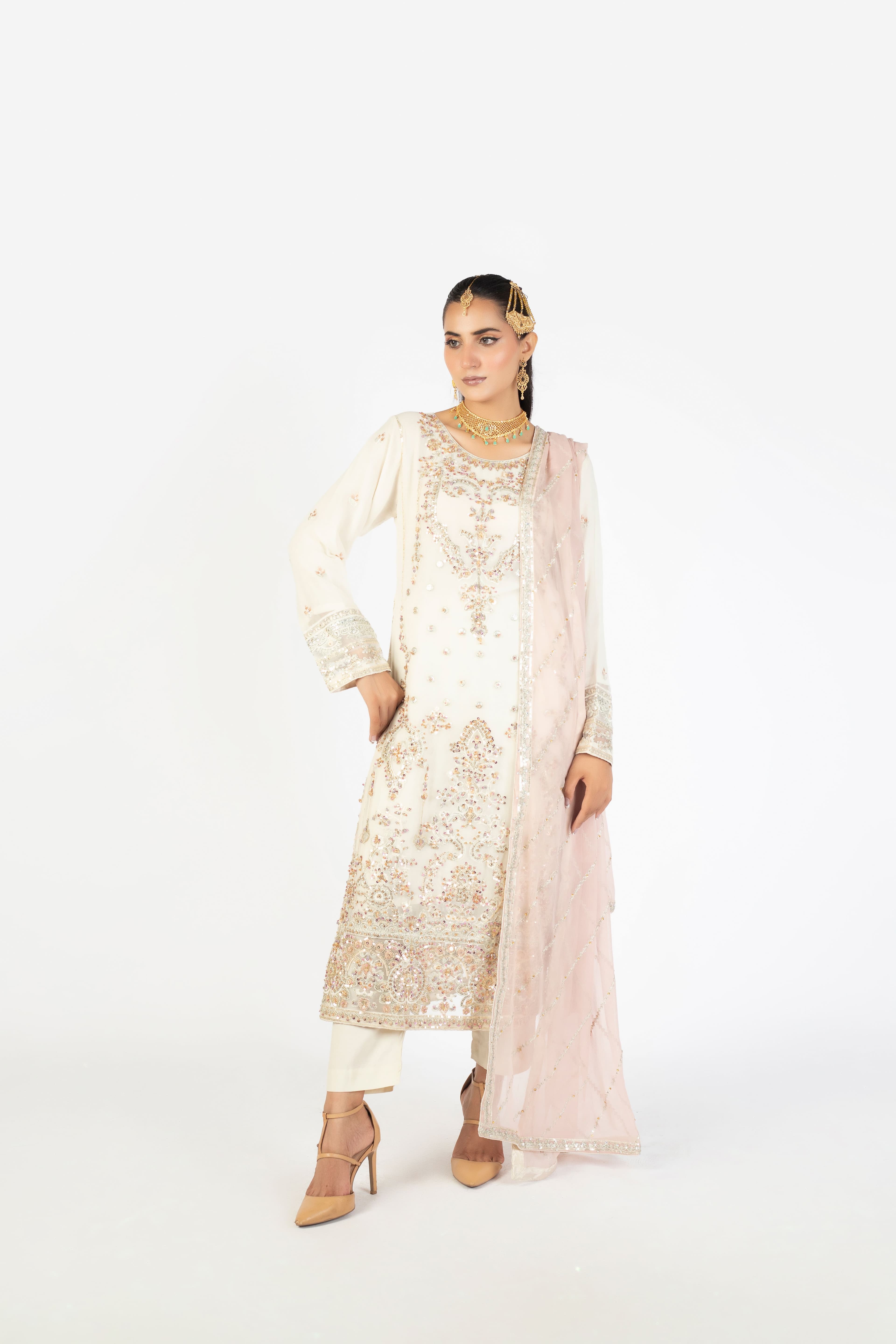 Ivory White Elegant Krinckle & Raw Silk - Image 1