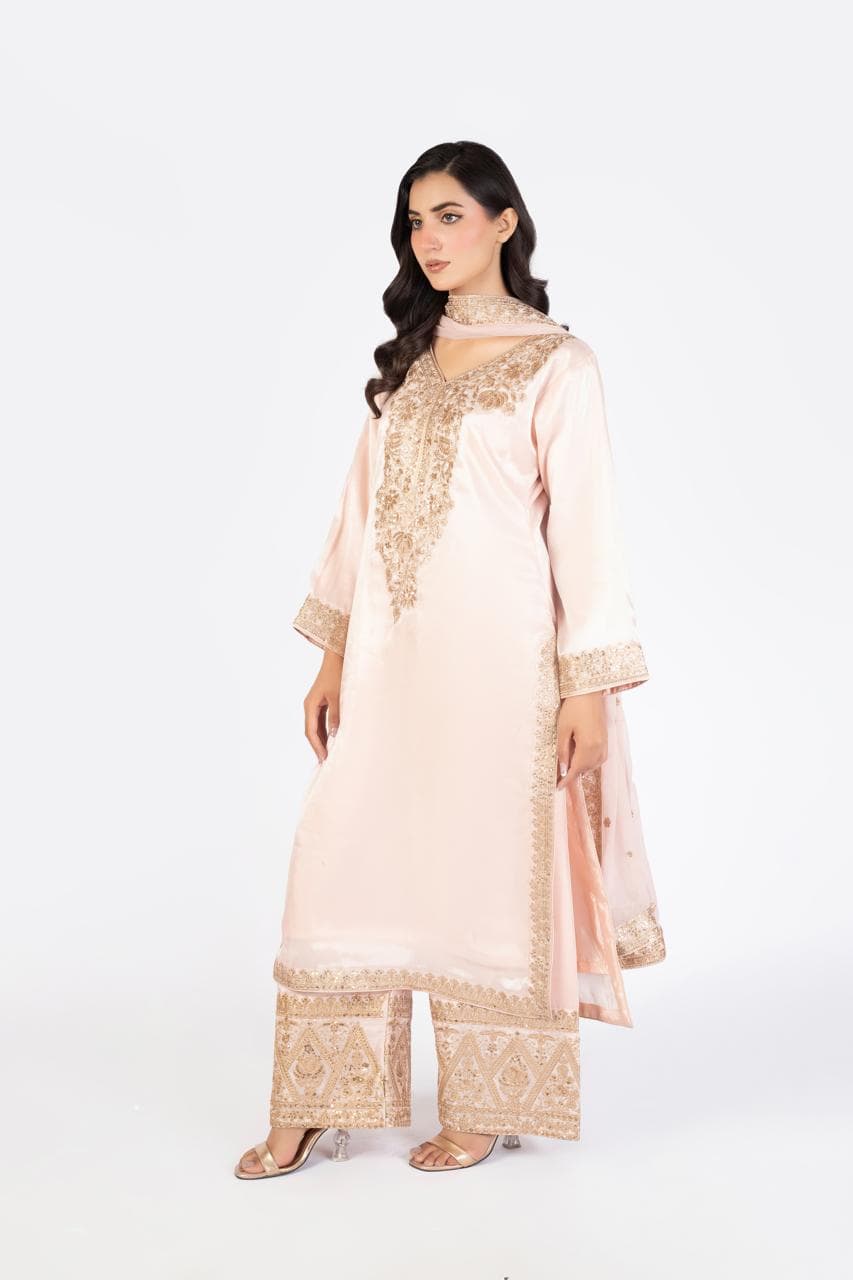 Elegant Pastel Pink Pure Sheesha Silk - Image 1